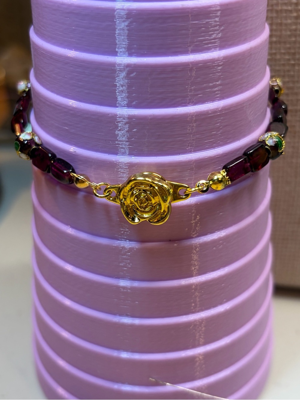 Garnet & Cloisonné Bracelet with Gold Magnetic Clasp - Picture 7 of 7